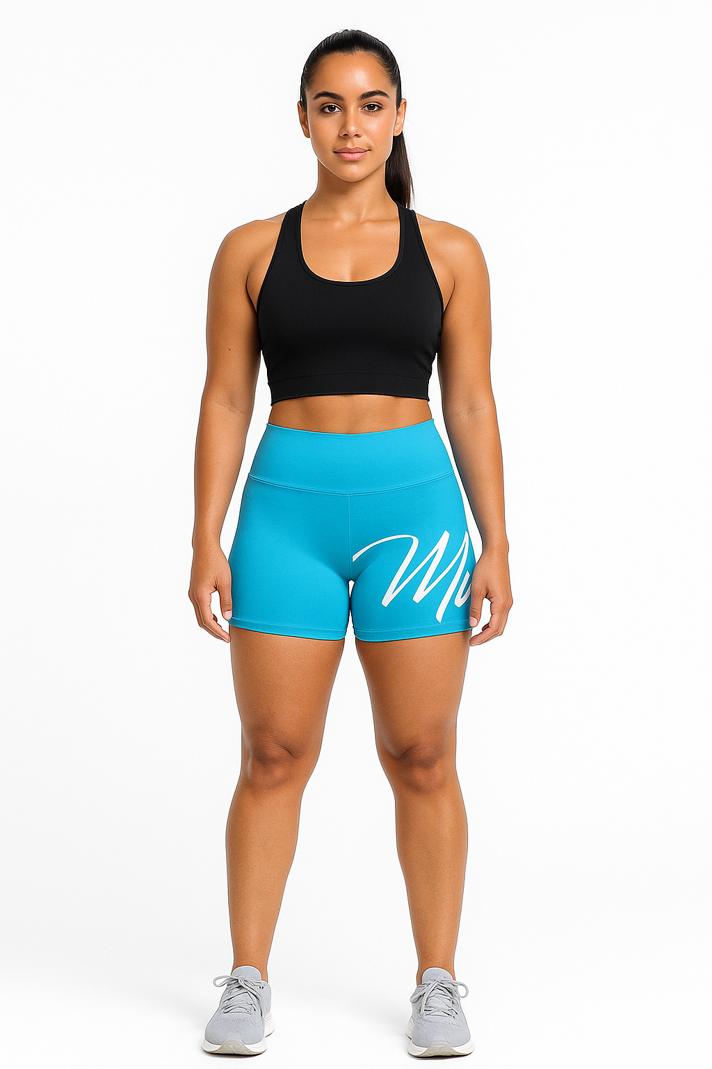 Shorts Fitness Azul Estampado Cintura Alta Feminino