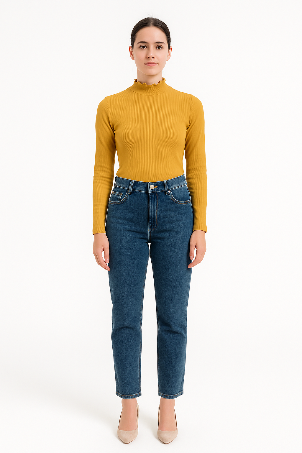 Blusa K2B Feminina Manga Longa Gola Alta Babado