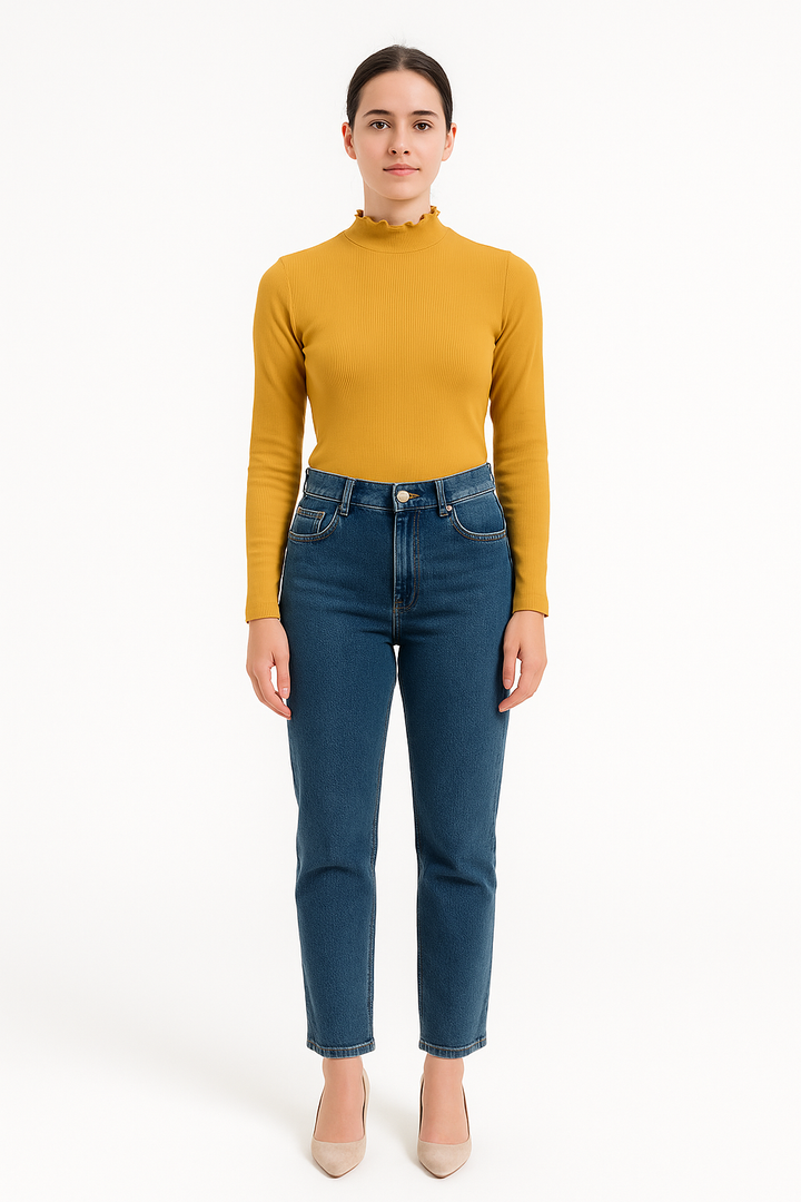 Blusa K2B Feminina Manga Longa Gola Alta Babado