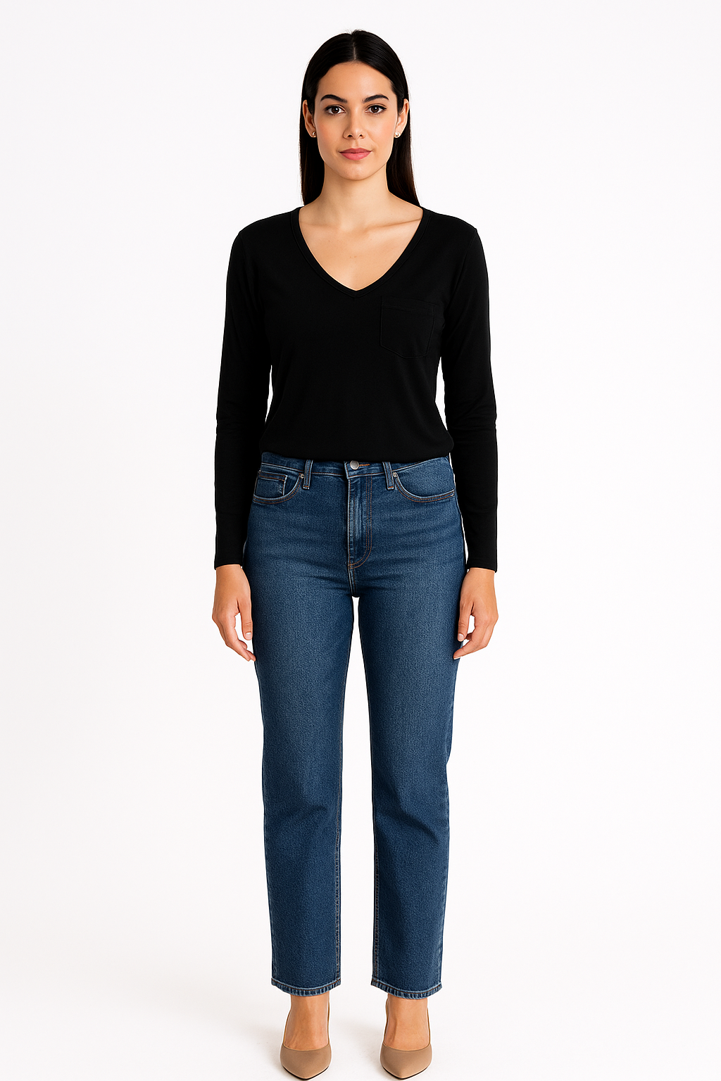 Blusa K2B Feminina Manga Longa Decote V Bolso