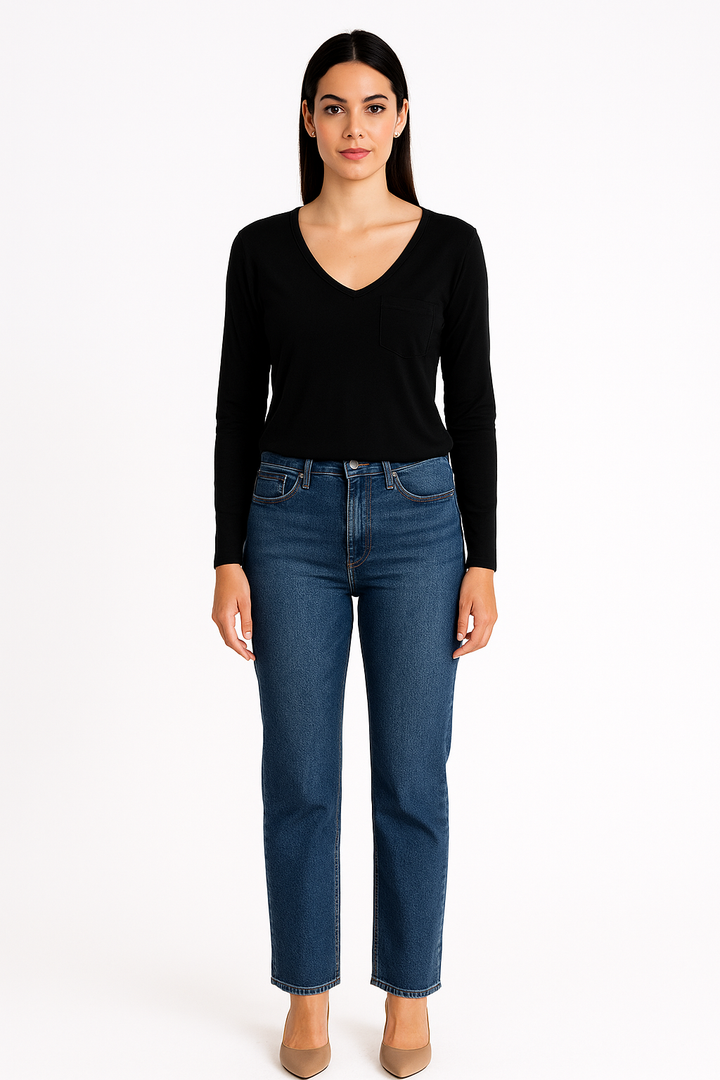 Blusa K2B Feminina Manga Longa Decote V Bolso