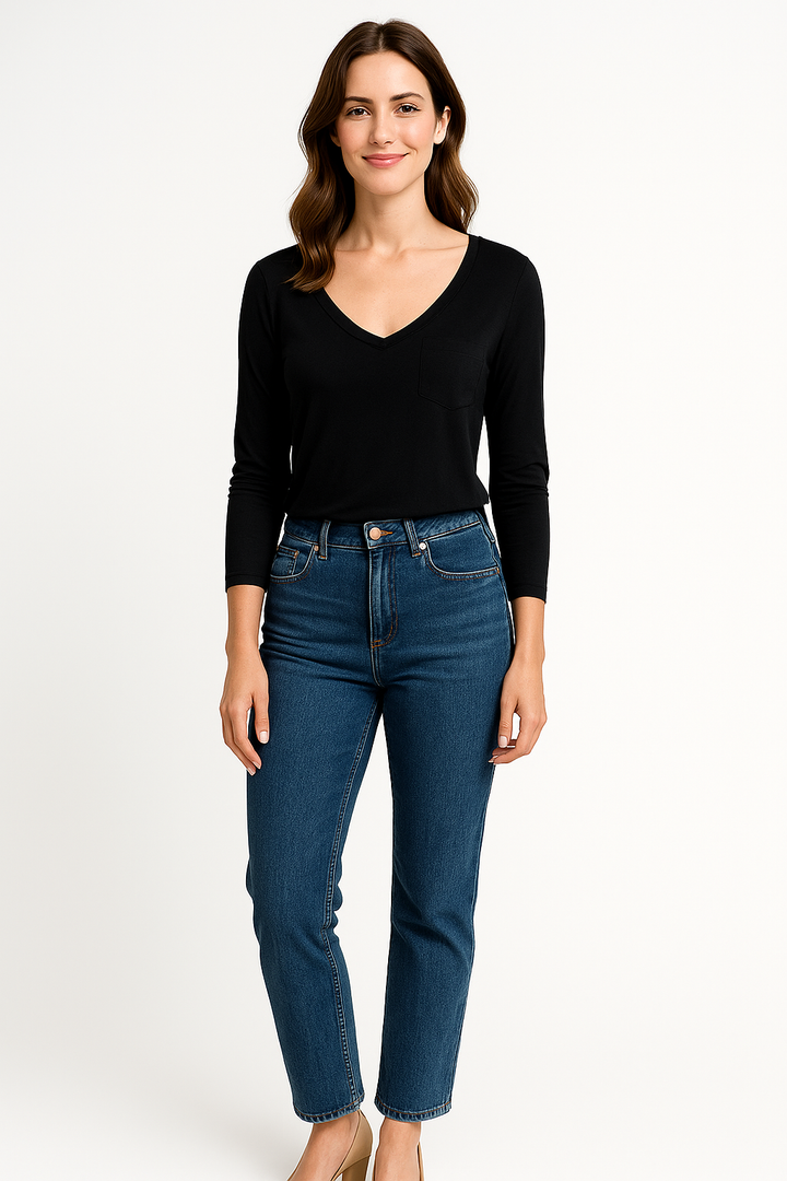 Blusa K2B Feminina Manga Longa Decote V Bolso