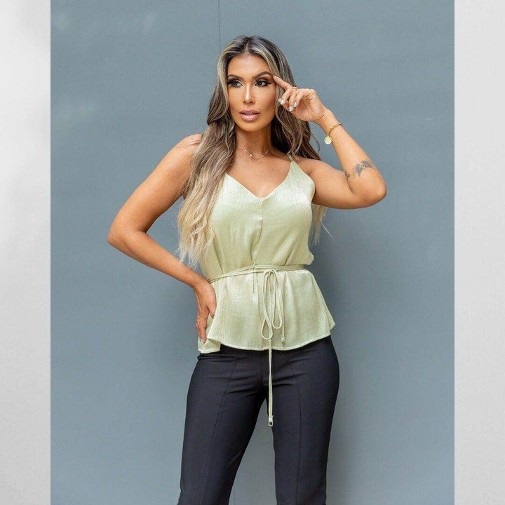 Blusa Fleur Alça Fina com Amarrador Leon - Leon Elegance