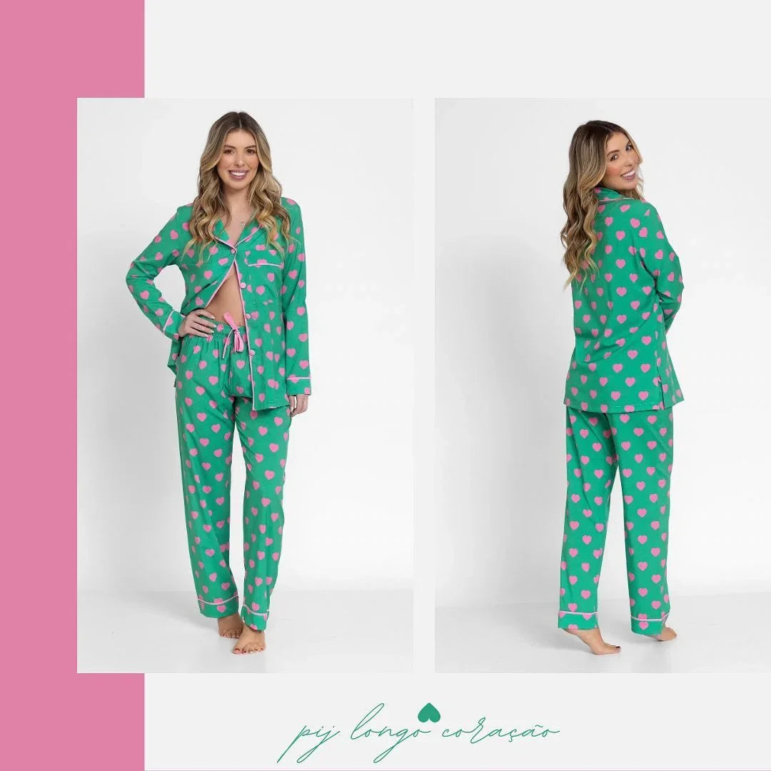 Pijama Longo Coração Pij Ame Se Leon