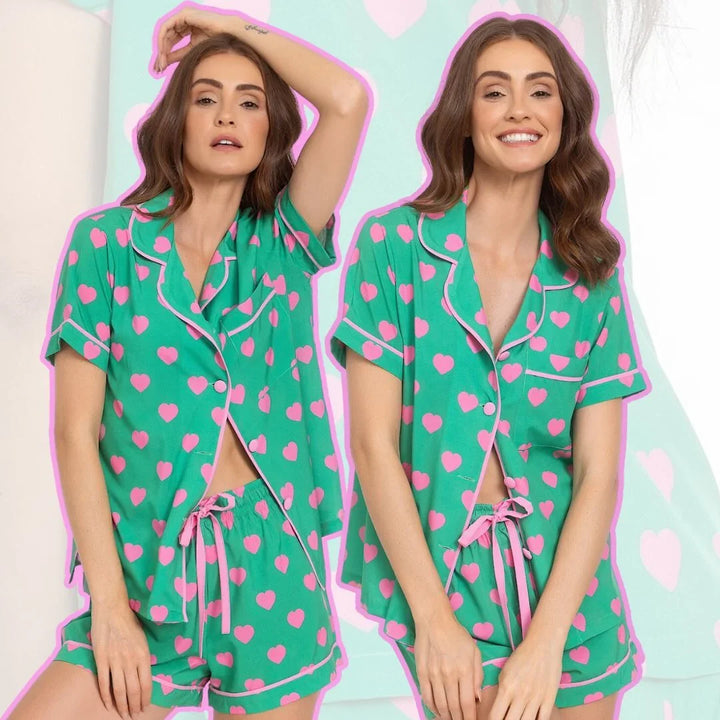 Pijama Shorts Love Corações Pijame Se Leon