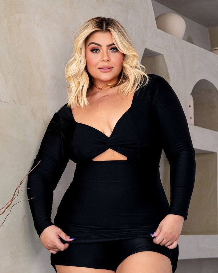 Vestido Plus Size Curto Manga Longa  Fofofinha