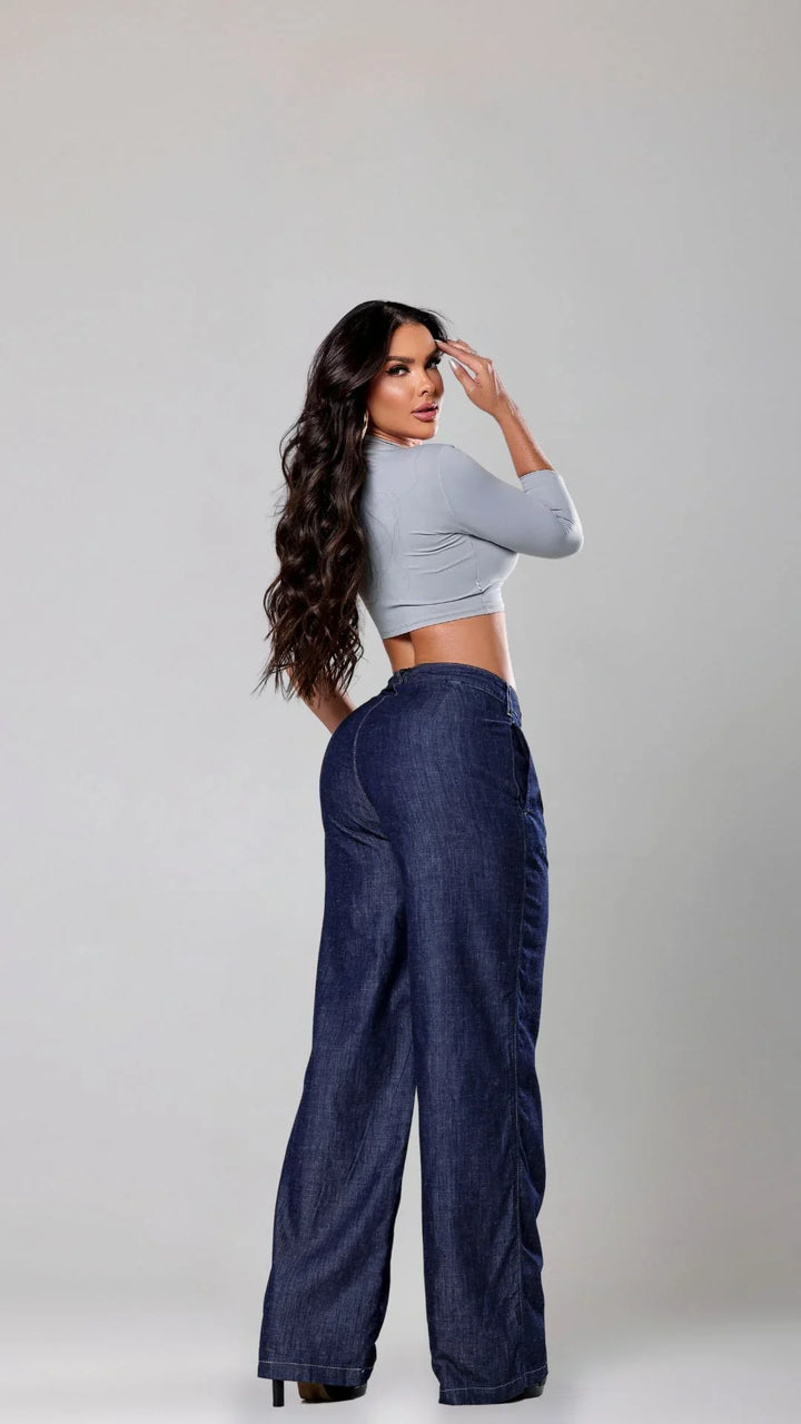 Calça Wide Sculpt Escura Leon