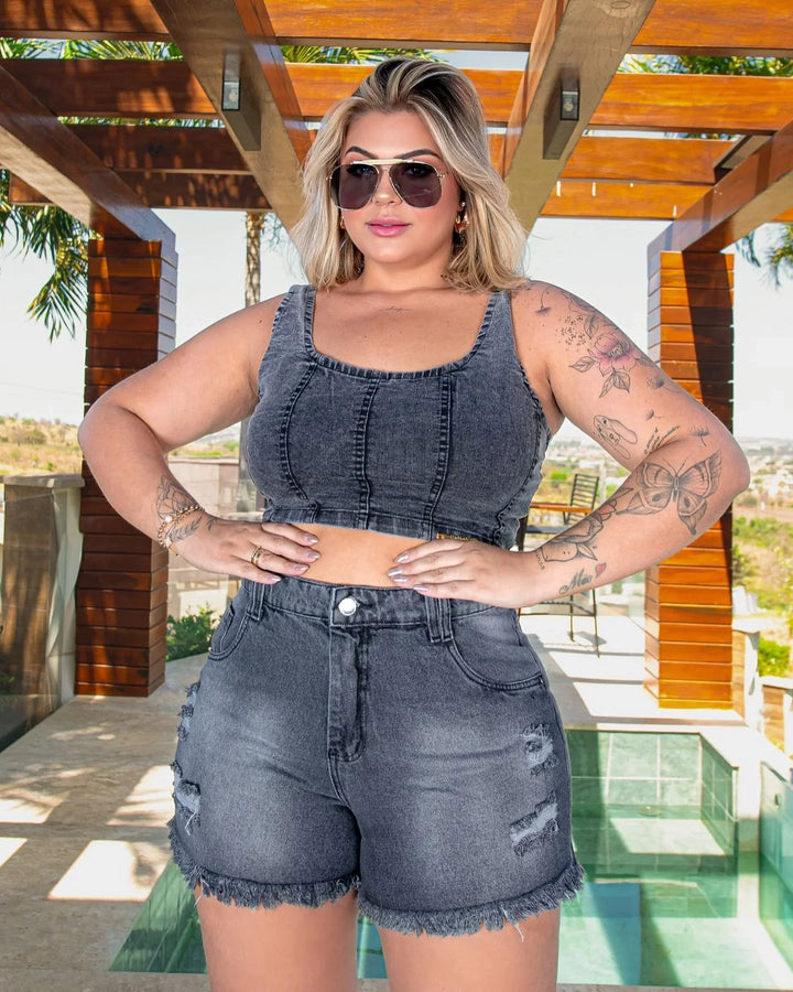 Cropped Jeans Lavagem Marmorizada Leon
