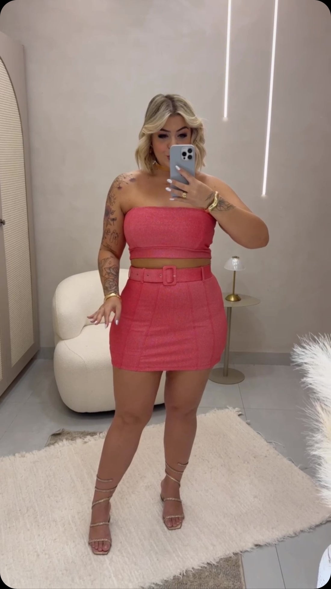 Short Saia com Cinto Estruturado Plus Size Fofofinha