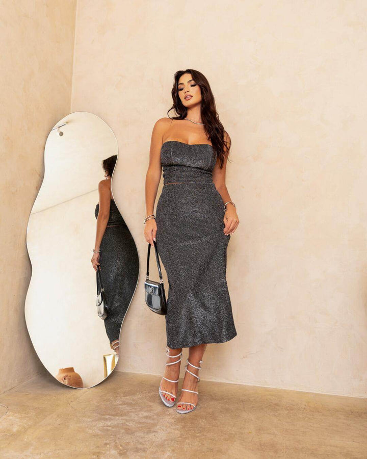 Conjunto Lenine Saia Midi e Cropped Tomara Que Caia Leon - Leon Elegance