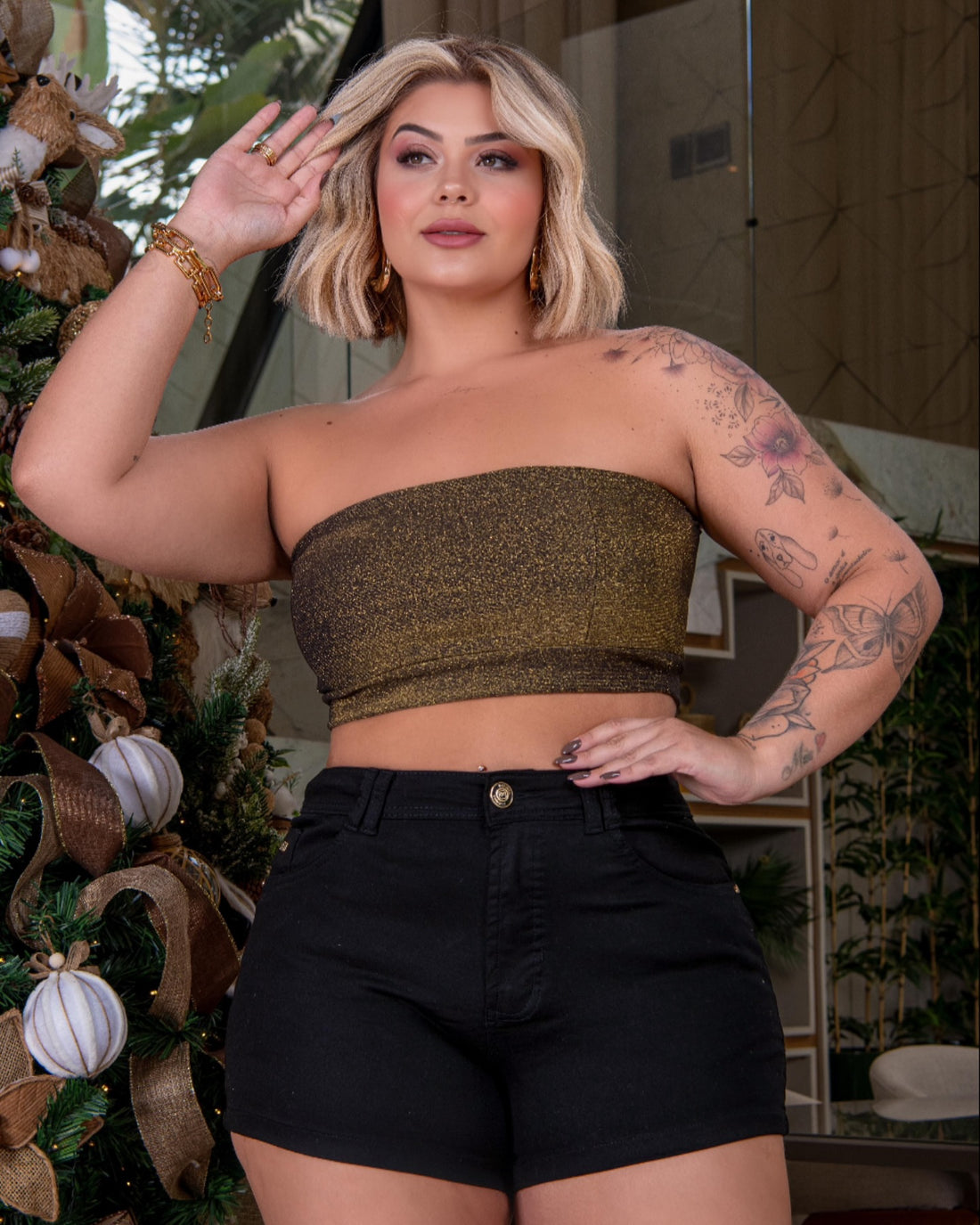Top Tomara que Caia Estruturado Plus Size Fofofinha