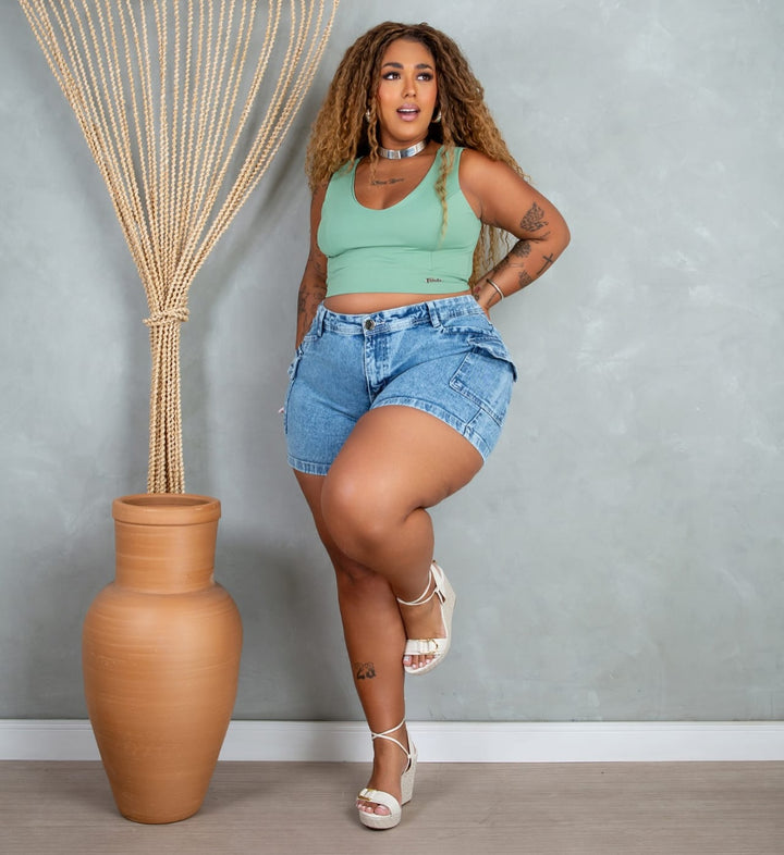 Cropped Básico Decote Redondo Plus Size Fofofinha