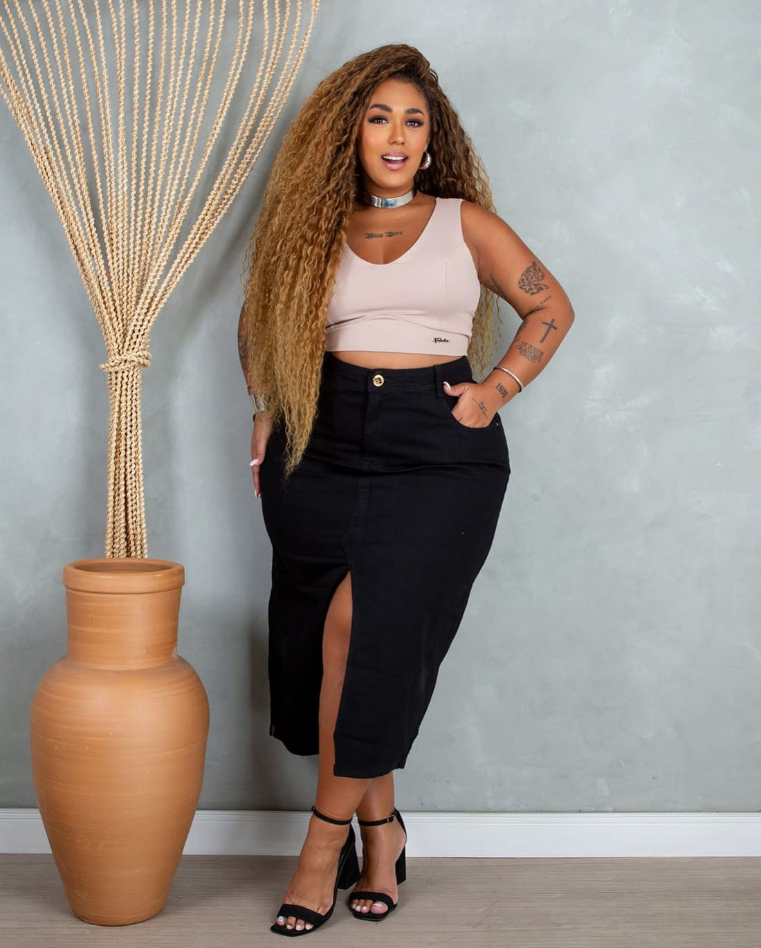 Cropped Básico Decote Redondo Plus Size Fofofinha