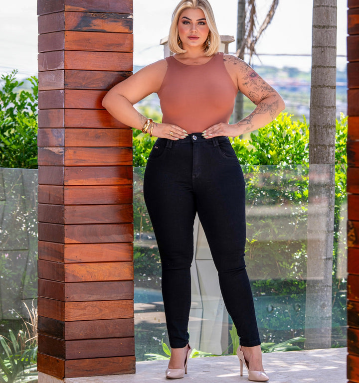 Calça Skinny Jeans Preta FoFinha Plus Size Feminina