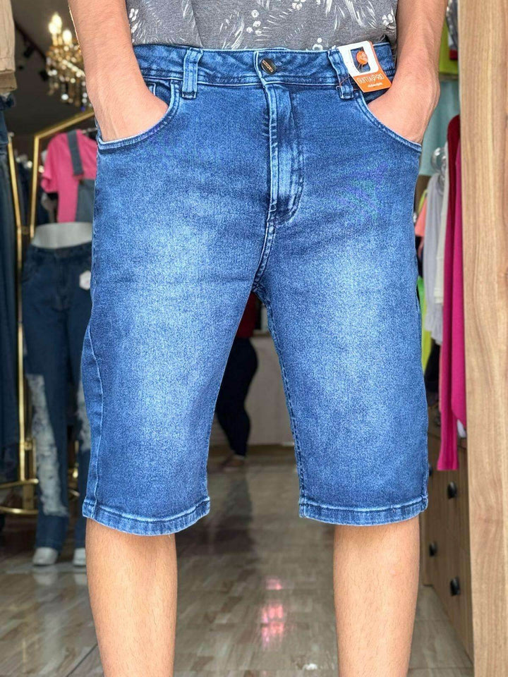 Bermuda Jeans Slim Azul Médio Leon - Leon Elegance