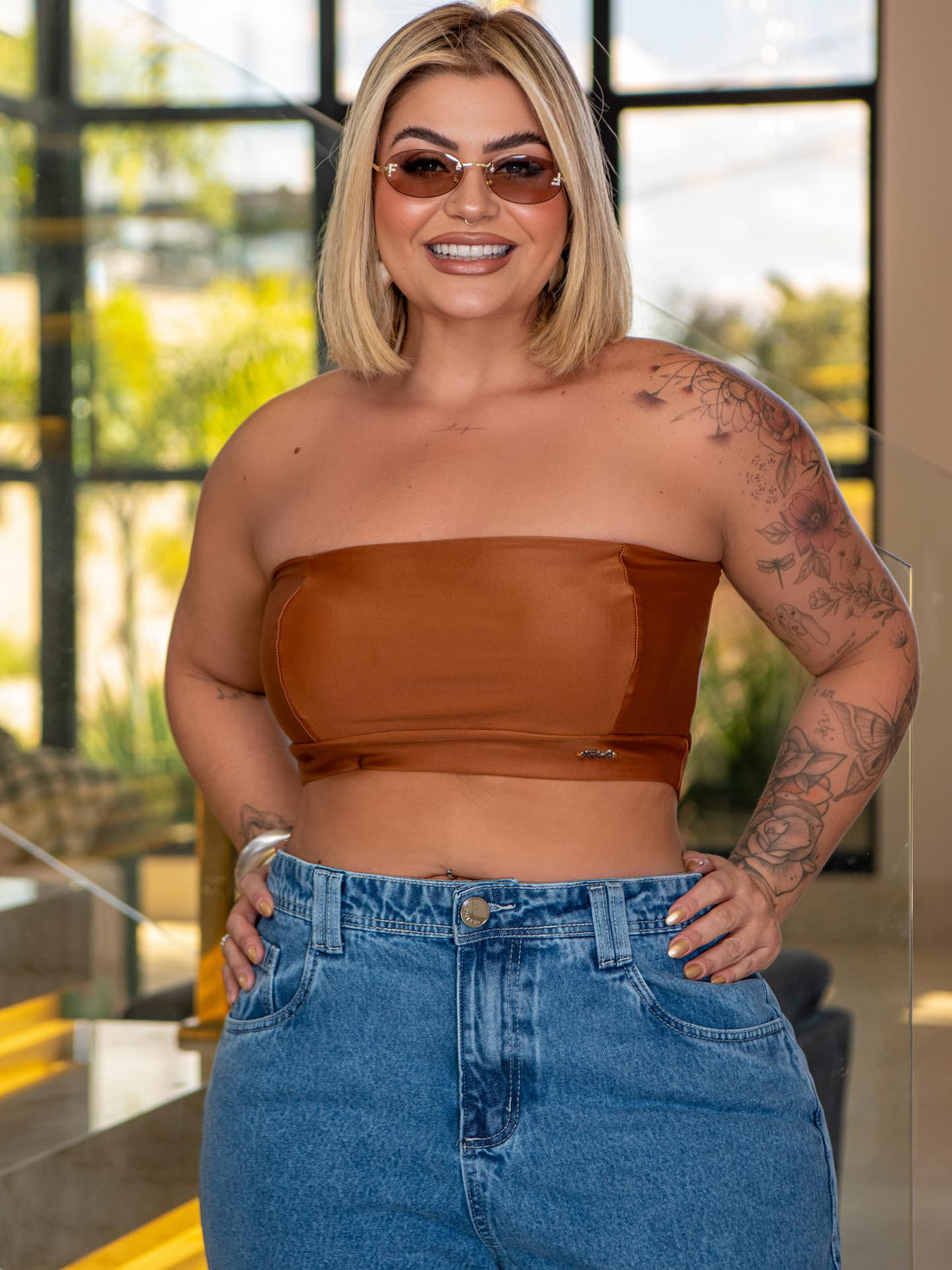 Calça Cargo Jeans Azul FoFinha Plus Size Feminina