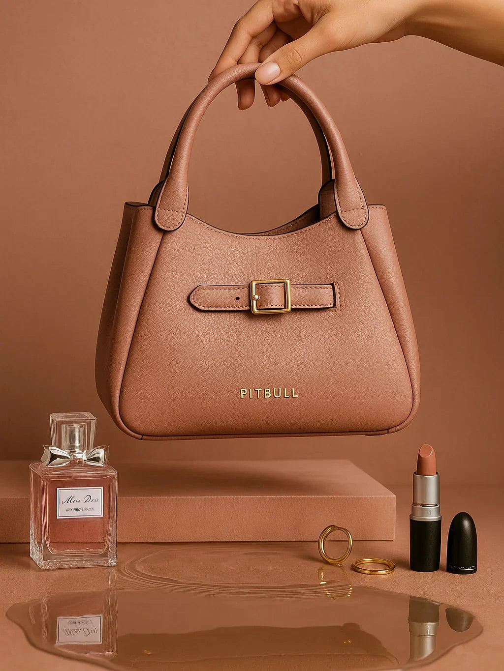 Bolsa Feminina Rosa Fivela Dourada Pit Bull