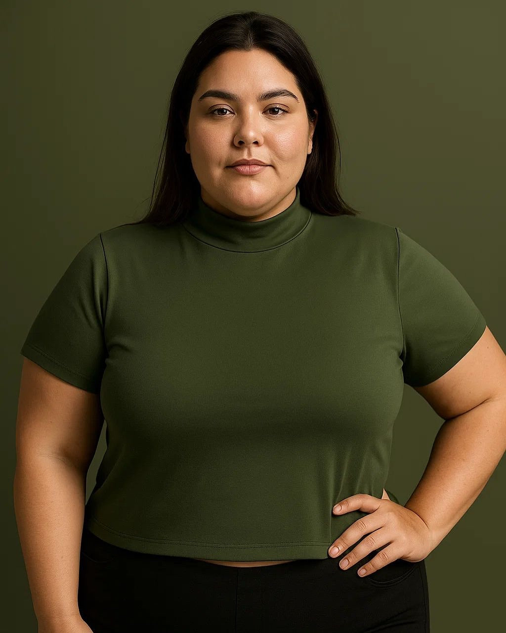Cropped Gola Alta Manga Curta Plus Size Fofofinha
