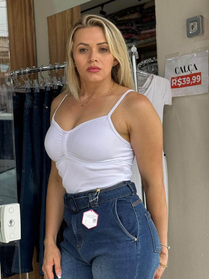 Cropped Canelado Lireane com Bojo Leon - Leon Elegance
