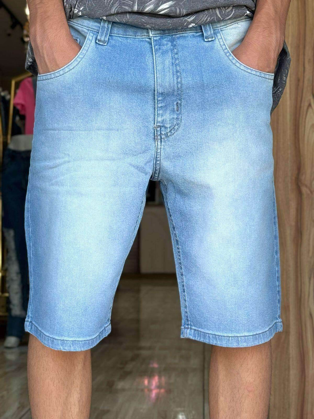 Bermuda Jeans Slim Azul Médio Leon - Leon Elegance