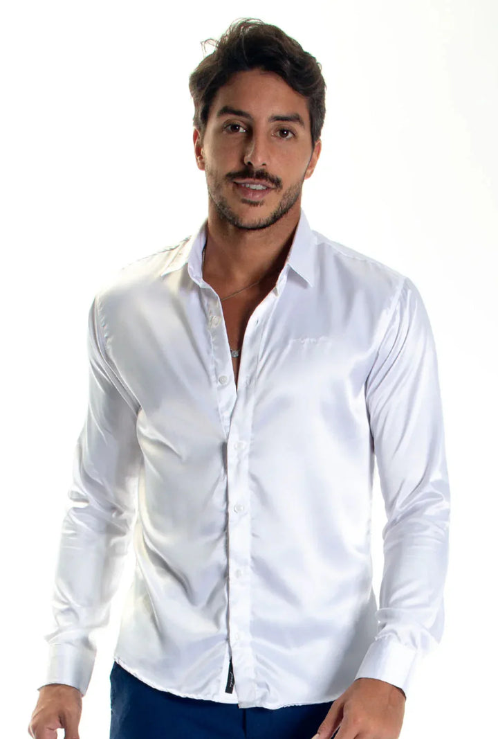 Camisa Longa Cetim Gola Padre Leon