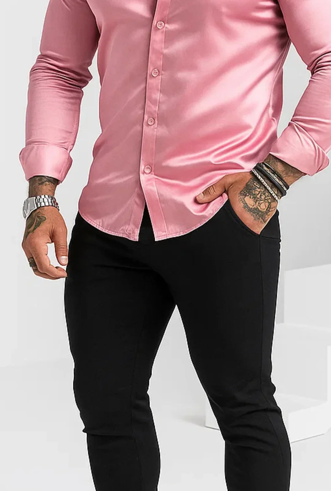 Camisa Longa Cetim Gola Padre Leon