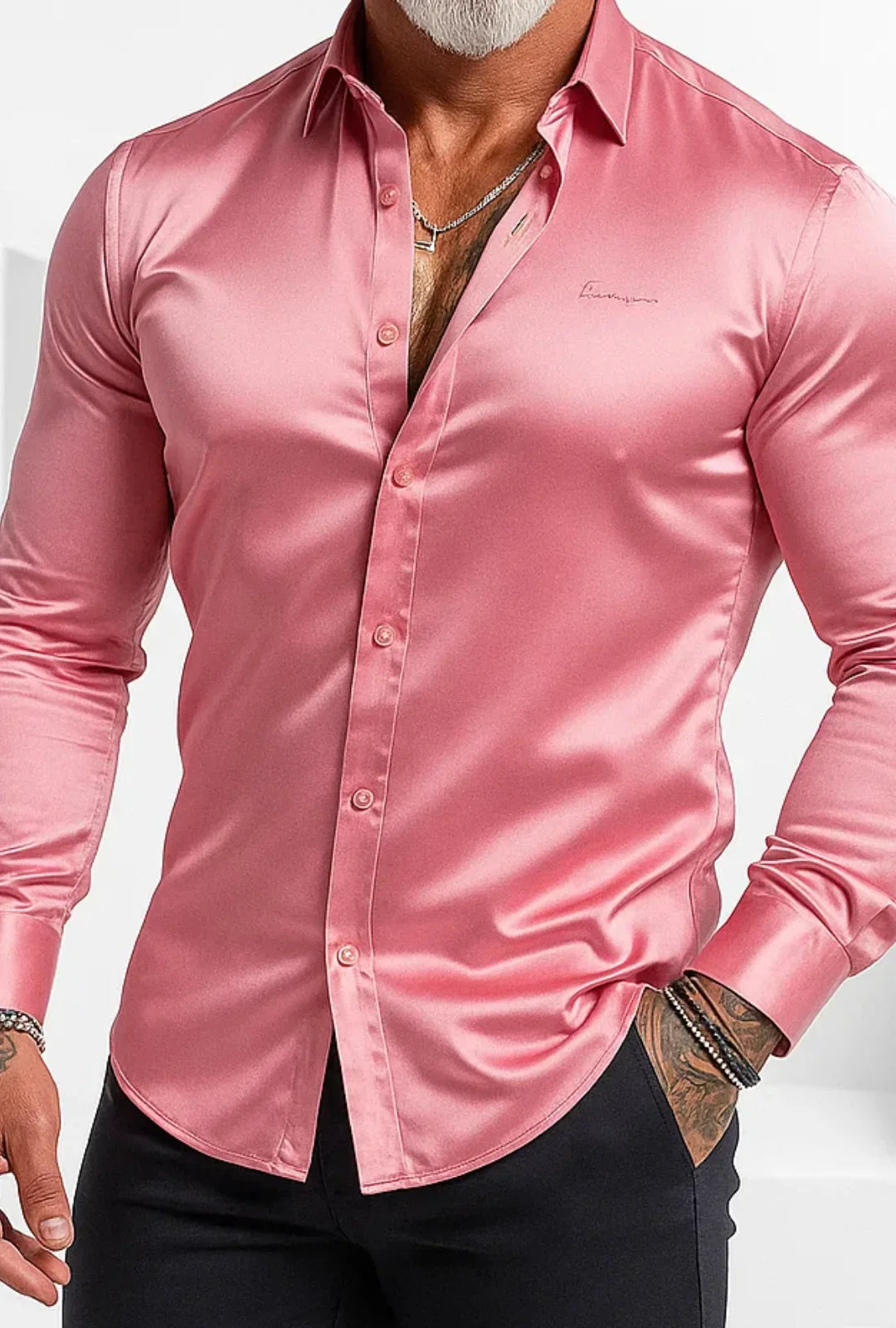 Camisa Longa Cetim Gola Padre Leon