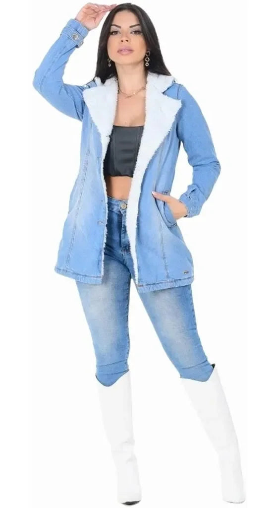 Parka Jeans Com Pelinhos Leon