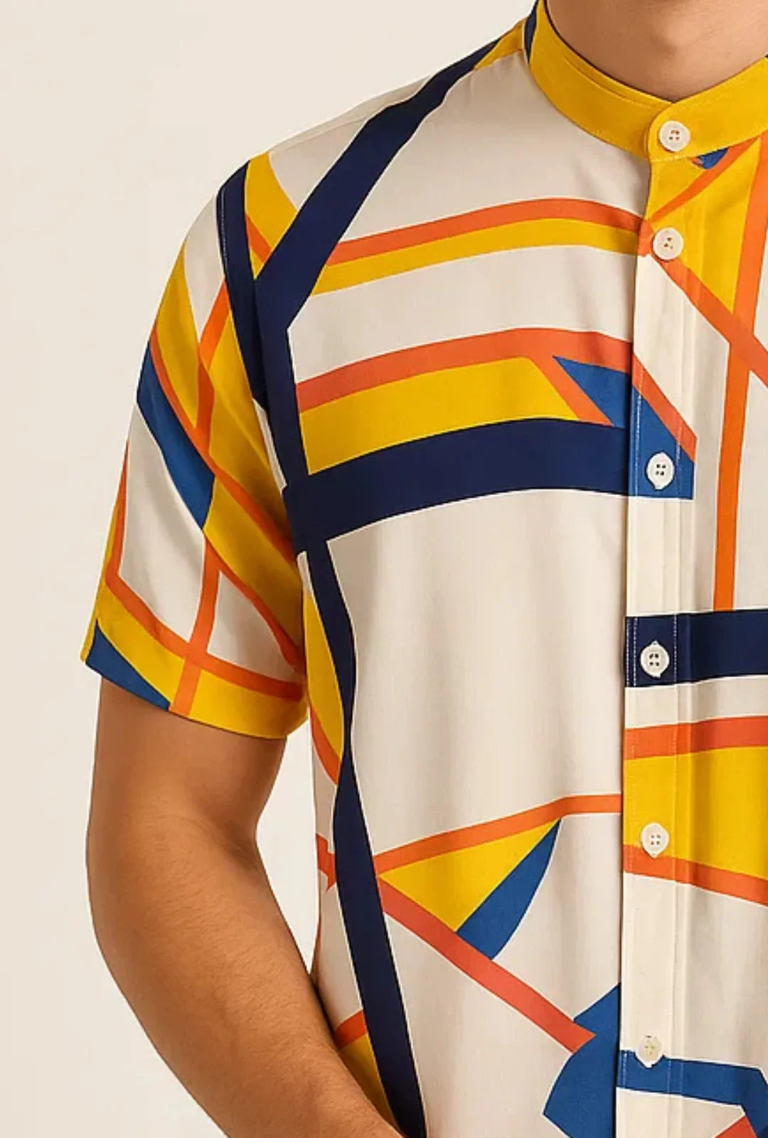 Camisa Viscosa em Gola Padre Leon