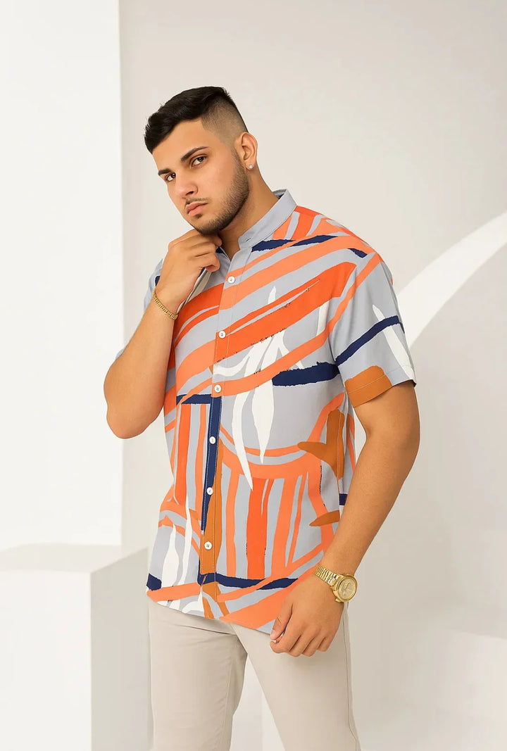 Camisa Viscosa em Gola Padre Leon