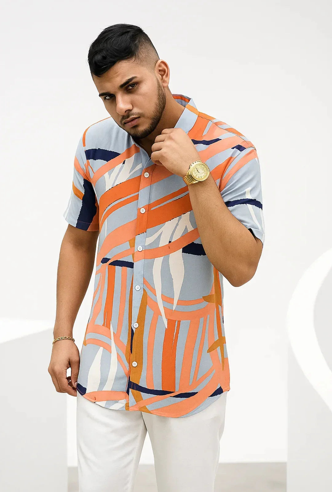 Camisa Viscosa em Gola Padre Leon