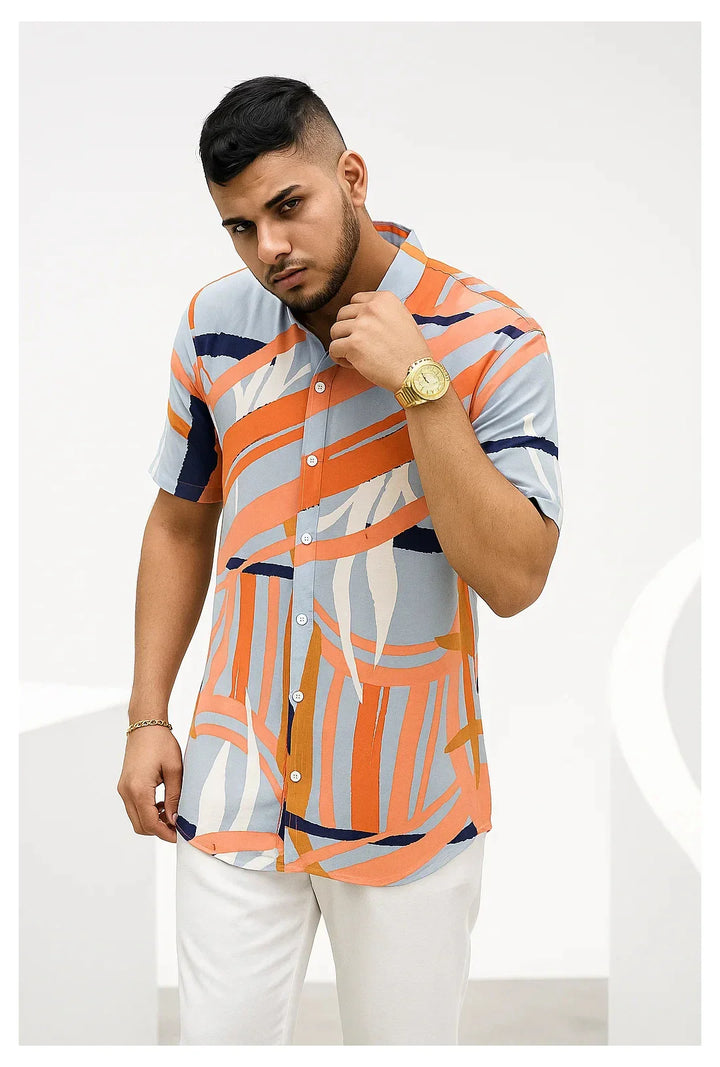 Camisa Viscosa em Gola Padre Leon