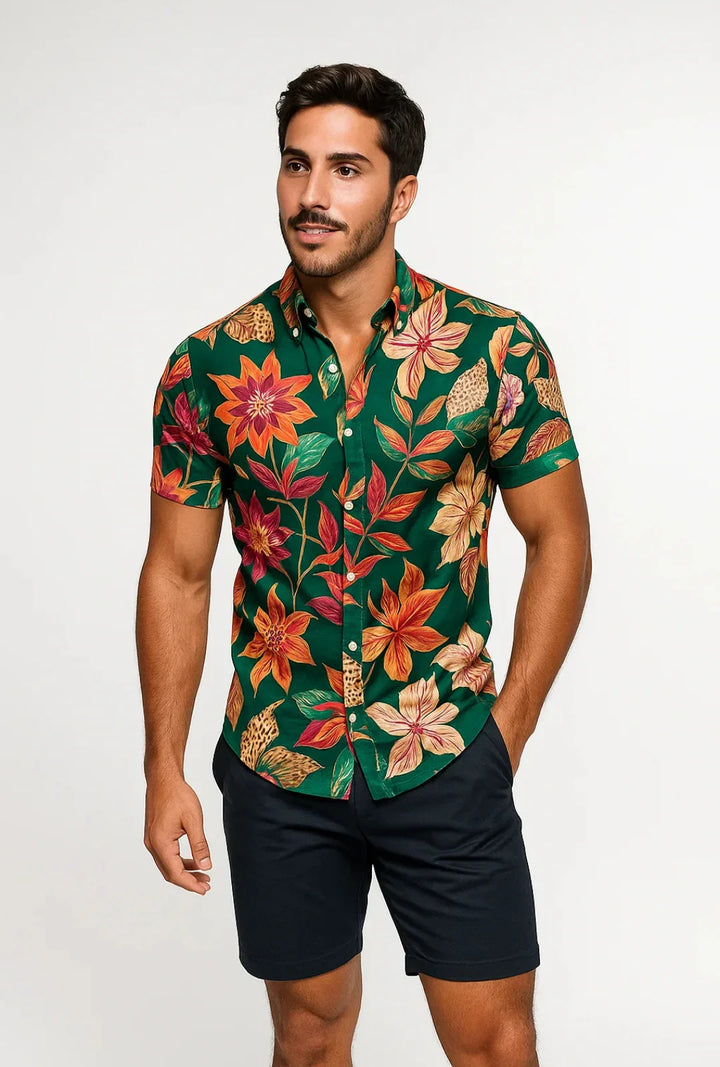Camisa Tricoline Floral Leon