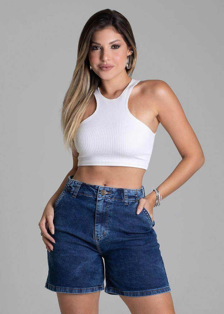 Bermuda Jeans Azul Médio Leon - Leon Elegance