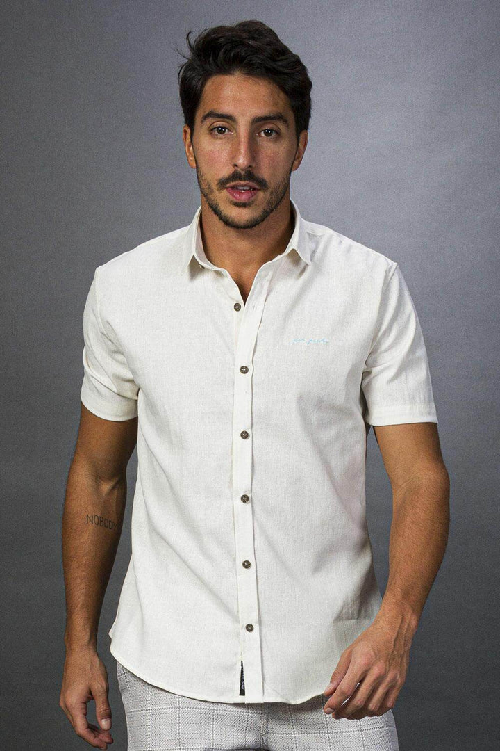 Camisa Manga Curta Linho Com Elastano Leon - Leon Elegance
