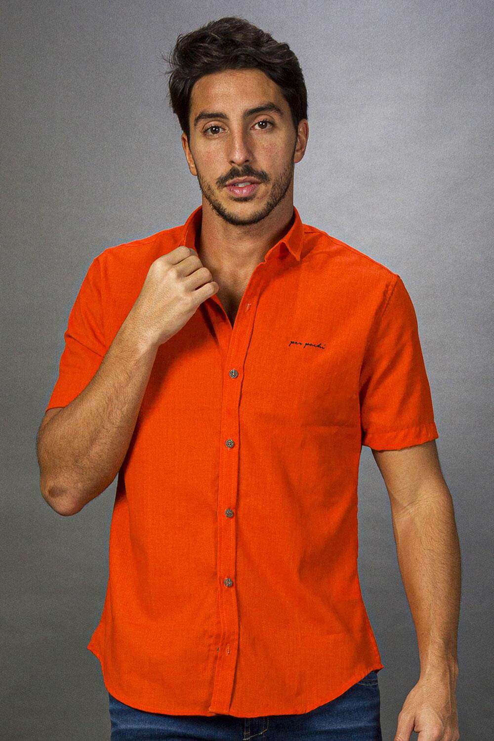 Camisa Manga Curta Linho Com Elastano Leon - Leon Elegance