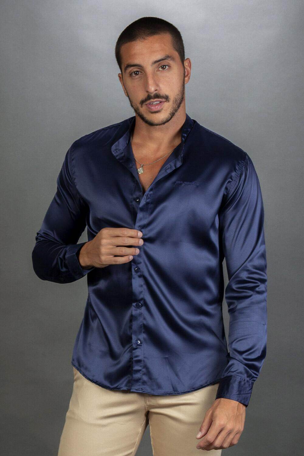 Camisa Slim Fit Manga Longa Gola Padre Leon - Leon Elegance