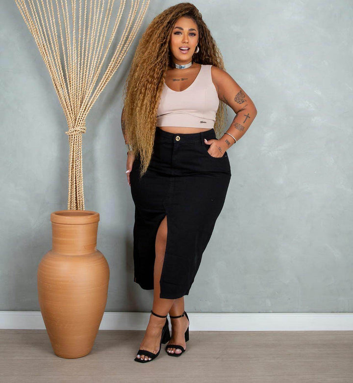 Saia Midi Plus All Black Leon - Leon Elegance