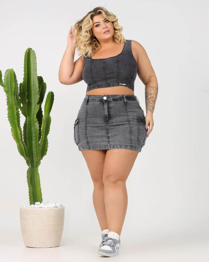 Cropped Jeans Lavagem Marmorizada Leon - Leon Elegance