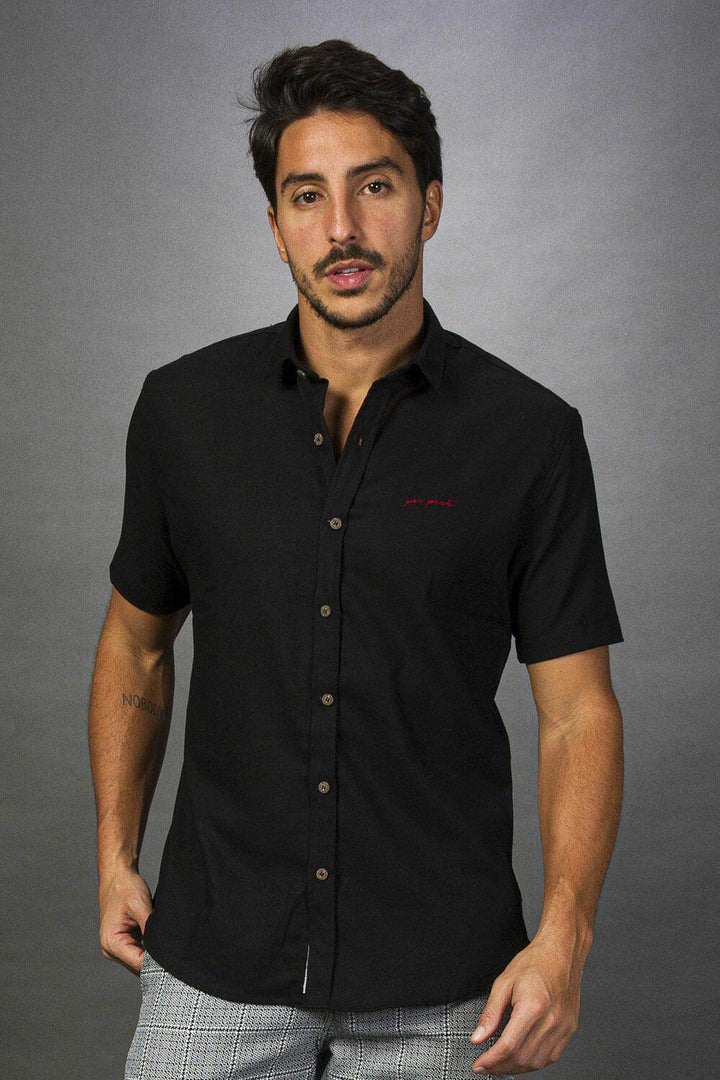 Camisa Manga Curta Linho Com Elastano Leon - Leon Elegance