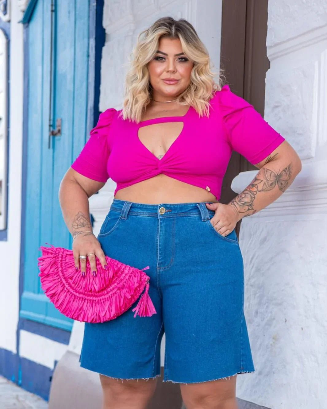 Bermuda Jeans Azul FoFinha Plus Size Feminina - Leon Elegance