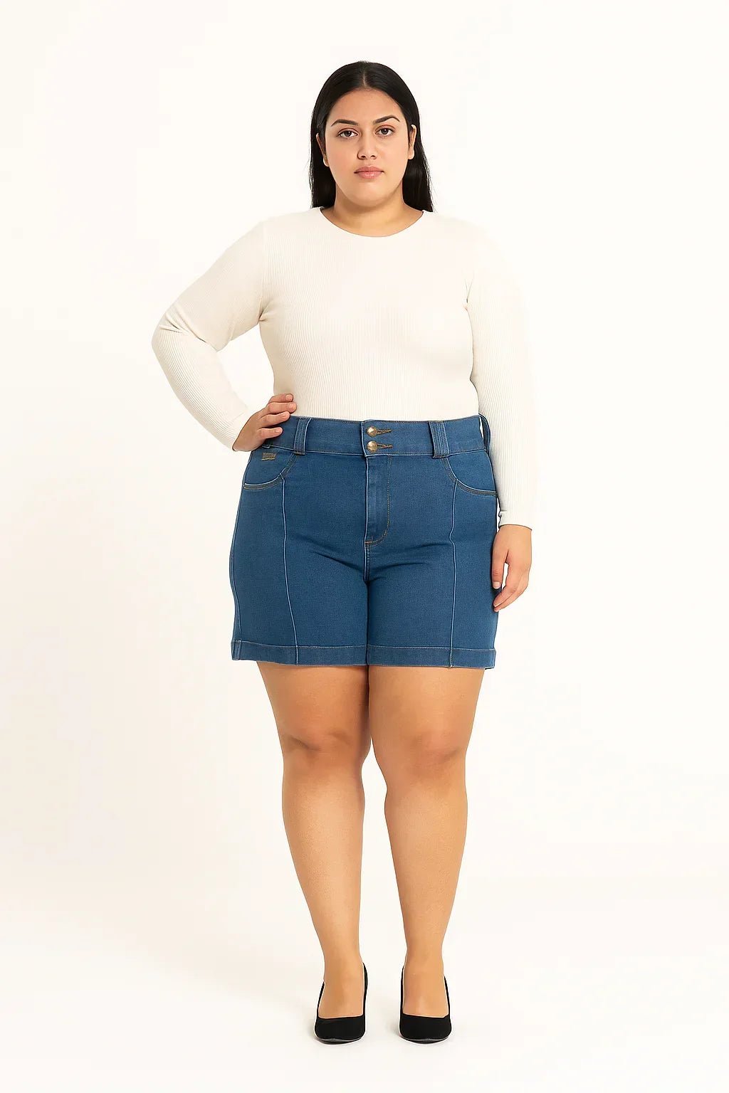 Bermuda Jeans Cintura Alta Plus r19 - Leon Elegance