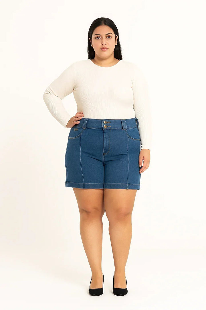 Bermuda Jeans Cintura Alta Plus r19 - Leon Elegance