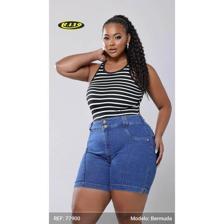 Bermuda Jeans Cintura Alta Plus r19 - Leon Elegance