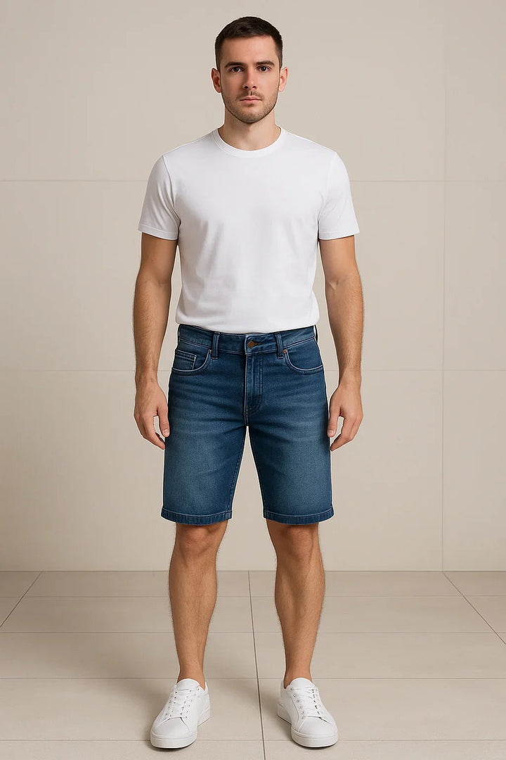 Bermuda Masculina Jeans Tradicional Azul Médio - Leon Elegance