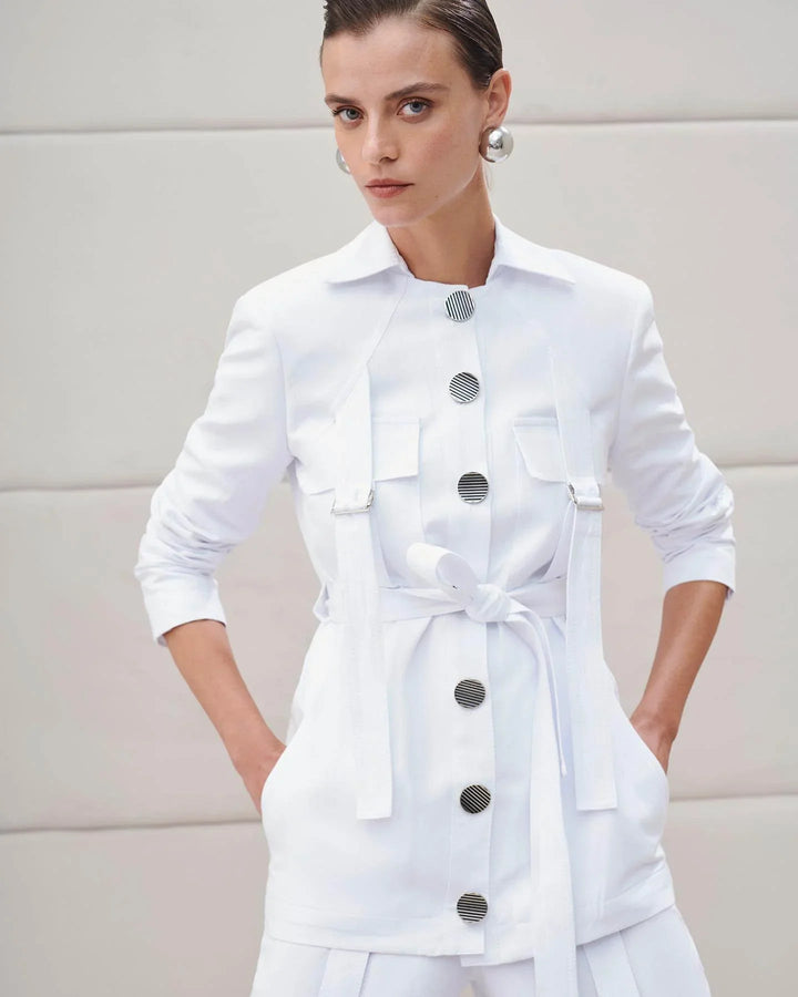 Blazer Camisa Branca Tufi Duek com Faixa - Leon Elegance