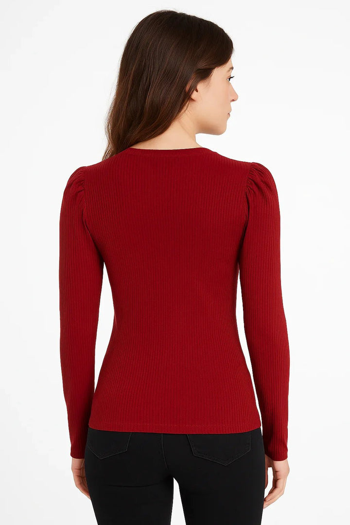 Blusa Feminina K2B Canelada com Botões e Manga Bufante - Leon Elegance