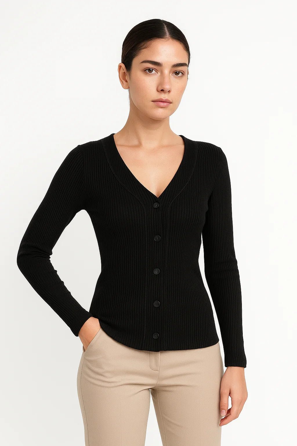 Blusa Feminina K2B Canelada com Botões Frontais - Leon Elegance