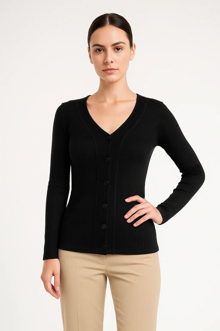 Blusa Feminina K2B Canelada com Botões Frontais - Leon Elegance