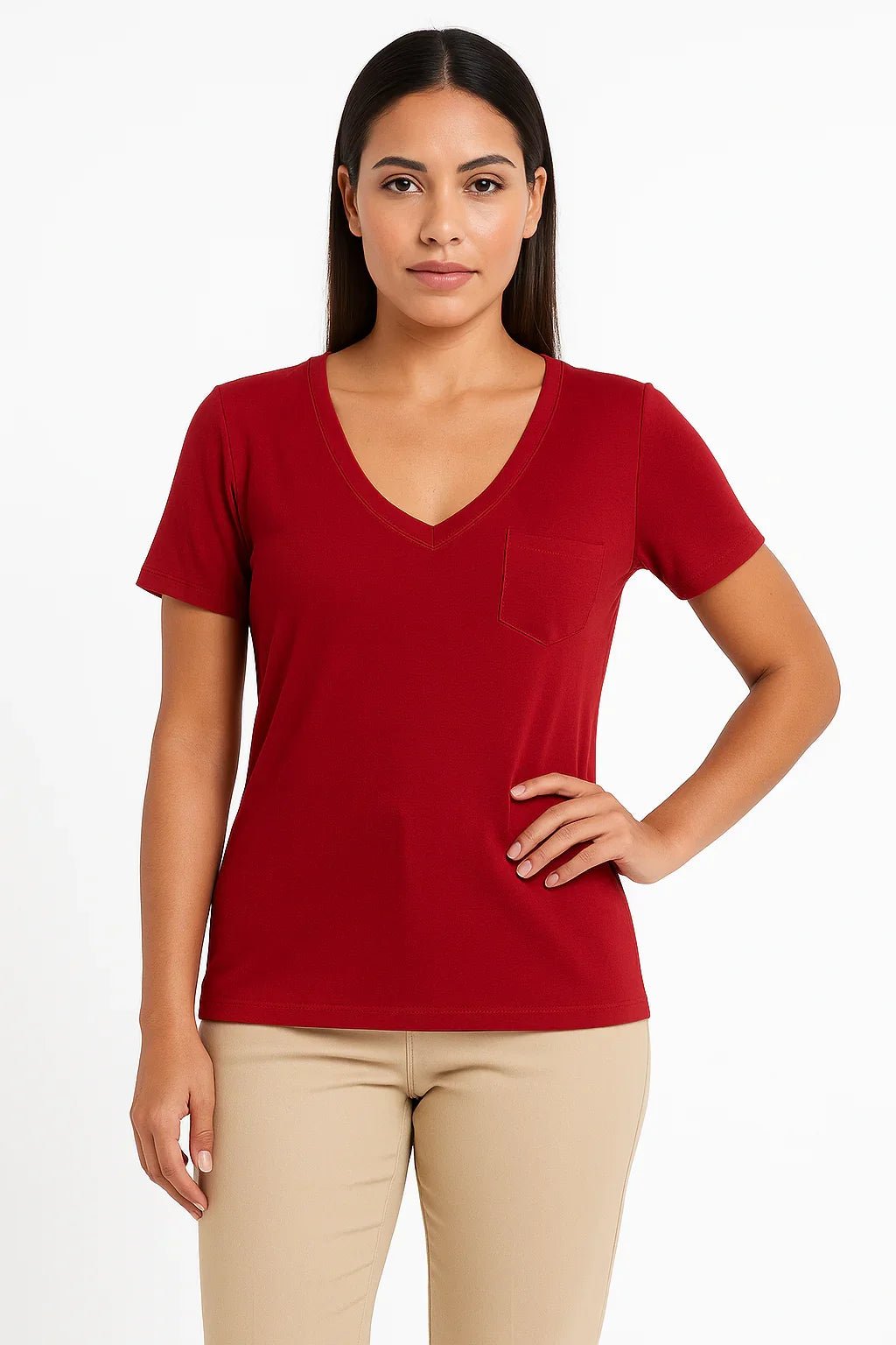 Blusa Feminina K2B Vermelha Decote V com Bolso - Leon Elegance